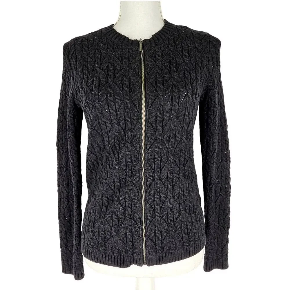 TALBOTS PETITES WOMEN'S KNIT BLACK ZIP UP SWEATER - SIZE SMALL PETITE